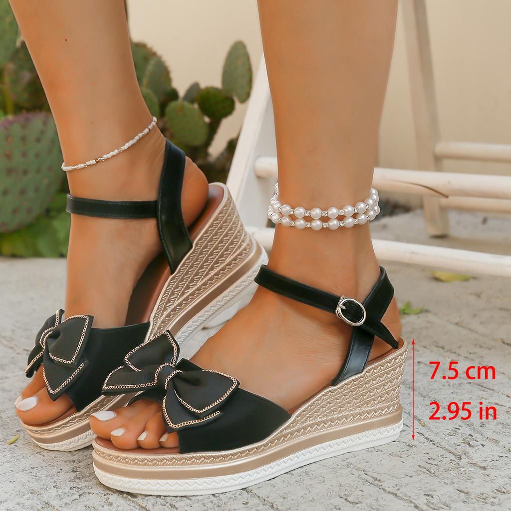 Босоножки на каблуке-каблуке, женские, летние, с толстой подошвой, с круглым носком, с открытым носком, модные, с бантом, большого размера, женская обувь