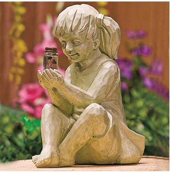 Садовая статуя ребенка с солнечными светлячками, банка из смолы, статуя для мальчиков и девочек, причудливая клумба, двор, уличная скульптура, декор