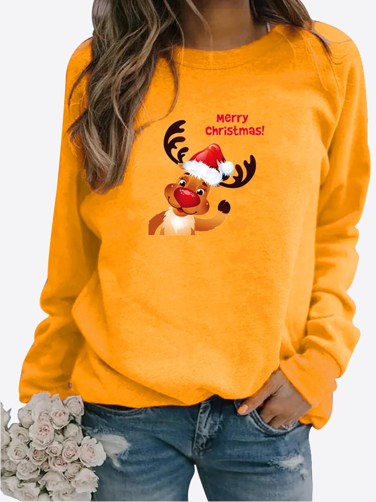 Autumn and Winter Women's Christmas Theme Printing Sweater Round Neck Long Sleeve Casual Sweatshirt Plus Size Top