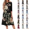 Women's Casual Fashion Round Neck Three Quarter Sleeve Print Midi Dress