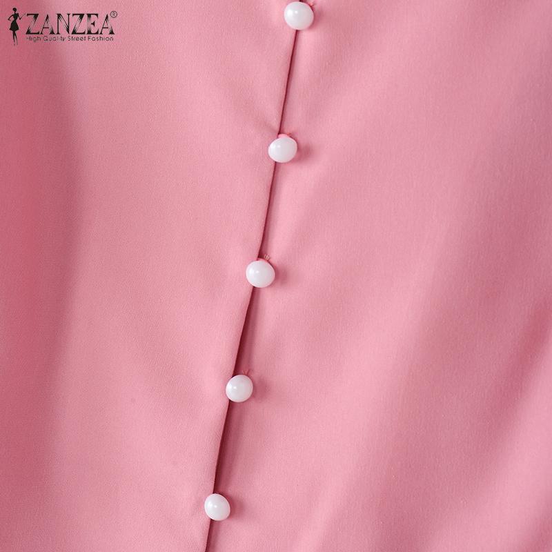 ZANZEA Женская повседневная однотонная блузка с круглым вырезом и рукавом 3/4