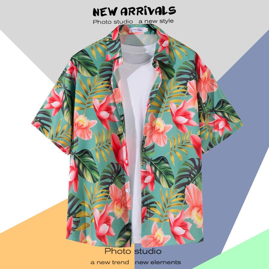 Летняя свободная гавайская рубашка с цветочным узором в корейском стиле для мужчин