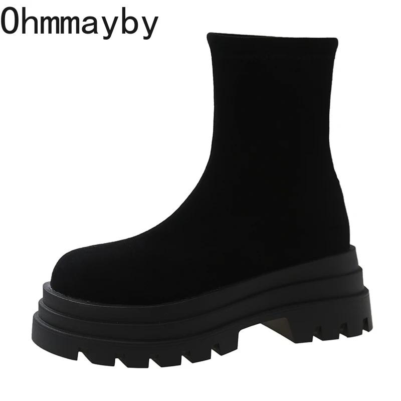 Fashion Vintage Platform Increase Women Ankle Boots Fashion Slip On Shoes Autumn Winter British Style Ladies Elegant Short Booties