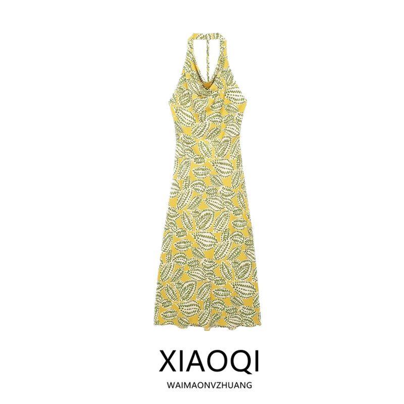 Fashion Style 2024 Summer New Women's Clothing Temperament Printed Hanging Collar Long Dress 9878085 330