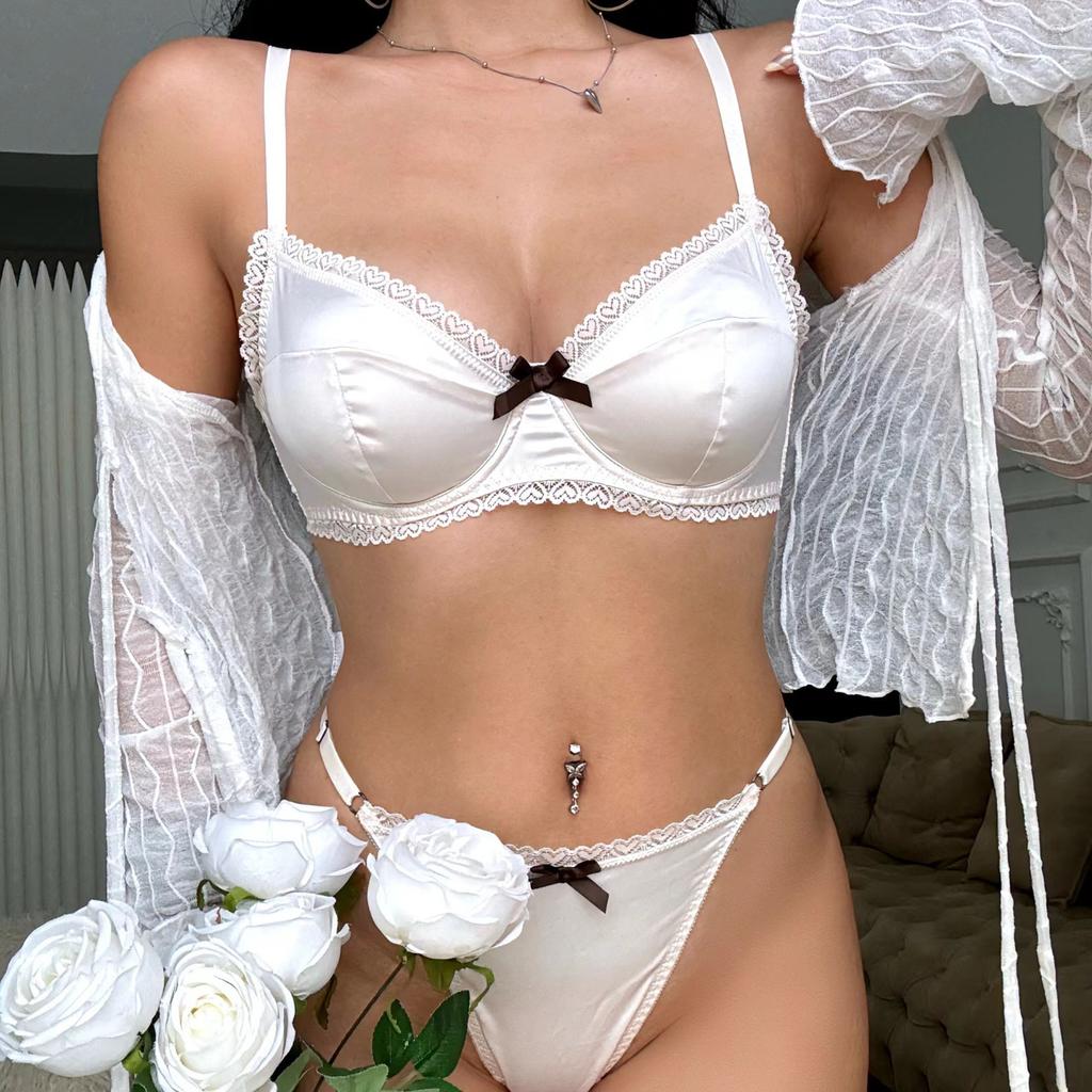 Комплект нижнего белья из французского шелка Ice Silk для женщин, сексуальный ультратонкий бюстгальтер Push Up, высококачественное комфортное нижнее белье, комплекты бюстгальтеров и стрингов