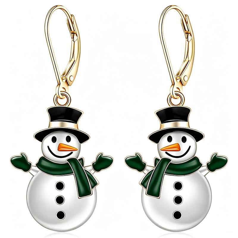 Huitan Women Cozy Drop Earring Snowman Shapedfashion Christmas Lady Metal Accessories Winter Cute Festival Party Jewelry Gift
