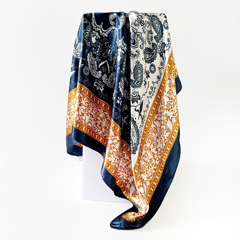 90*90CM Cashew Print Square Hijab Scarf Elegant Ladies Soft Satin Shawl Stylish Women's Decorative Beach Towel