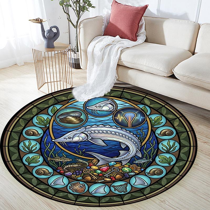 Ocean Life Symbols Round Area Rug Under Office Chairs Bedroom Living Room Home Decor