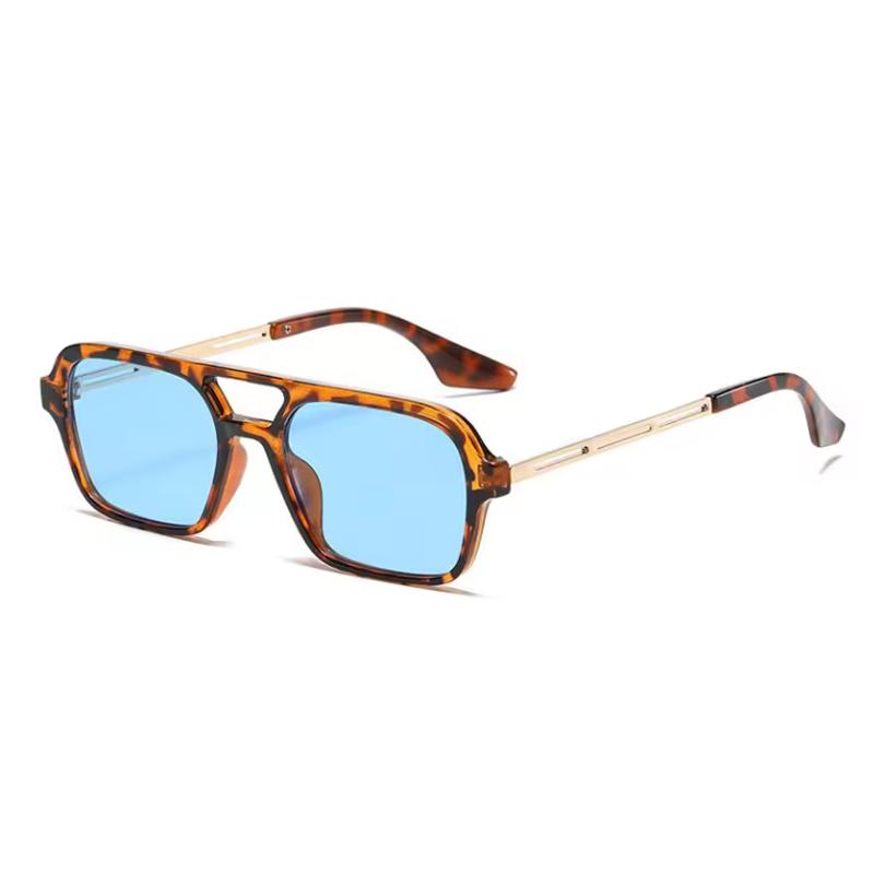 4pcs Fashion Small Frame Square Sunglasses Woman Luxury Colorful Design Fashion Sun Glasses Female Vintage Leopard Blue Oculos