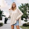Women's Sweater V-Neck Long Sleeve Knitted Sweater Thickened Large Size Loose Top