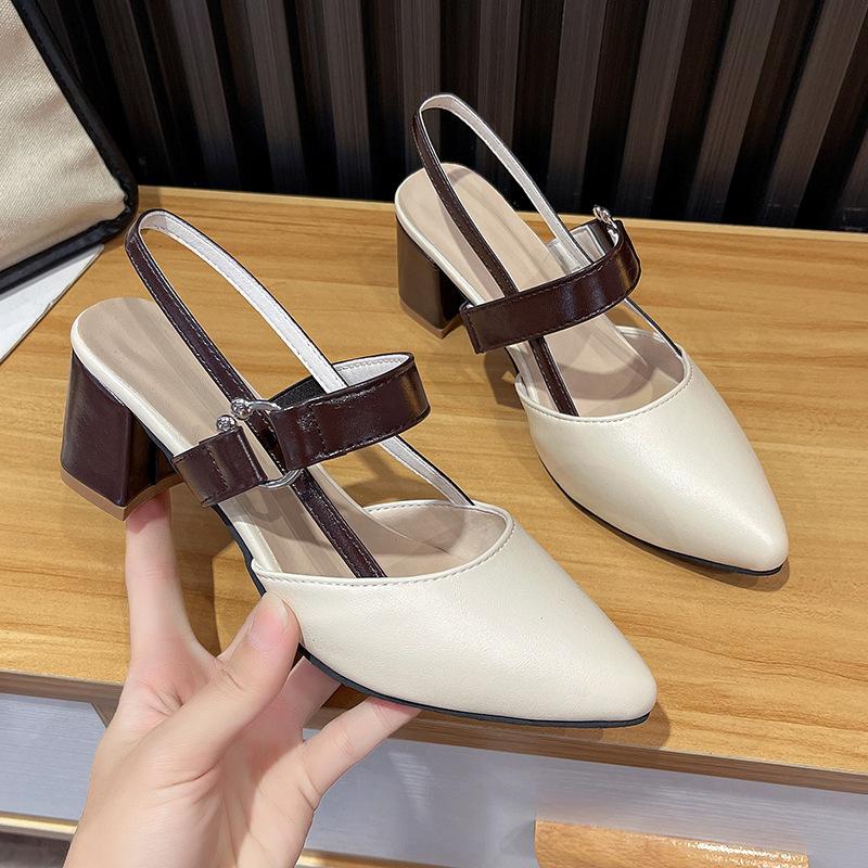 Босоножки Баотоу женские новая мода толстый каблук остроносые сандалии большой размер высокие каблуки