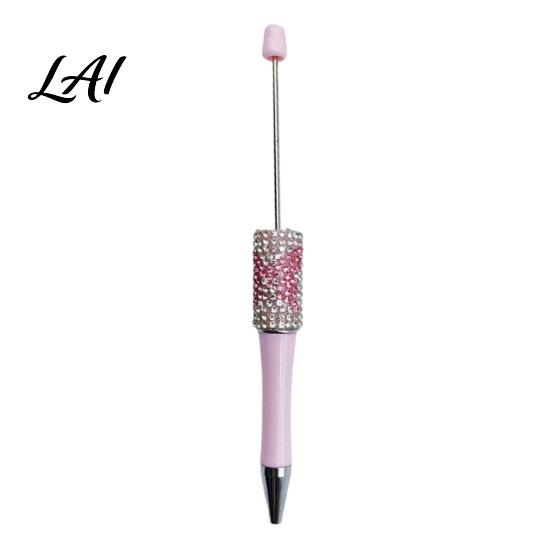 Fun Office Supplies Diamond Beadable Pens Bling Rhinestone Beaded DIY Plastic Bead Pen Crystal Gift for Women Shaft Black Ink Ballpoint Pens