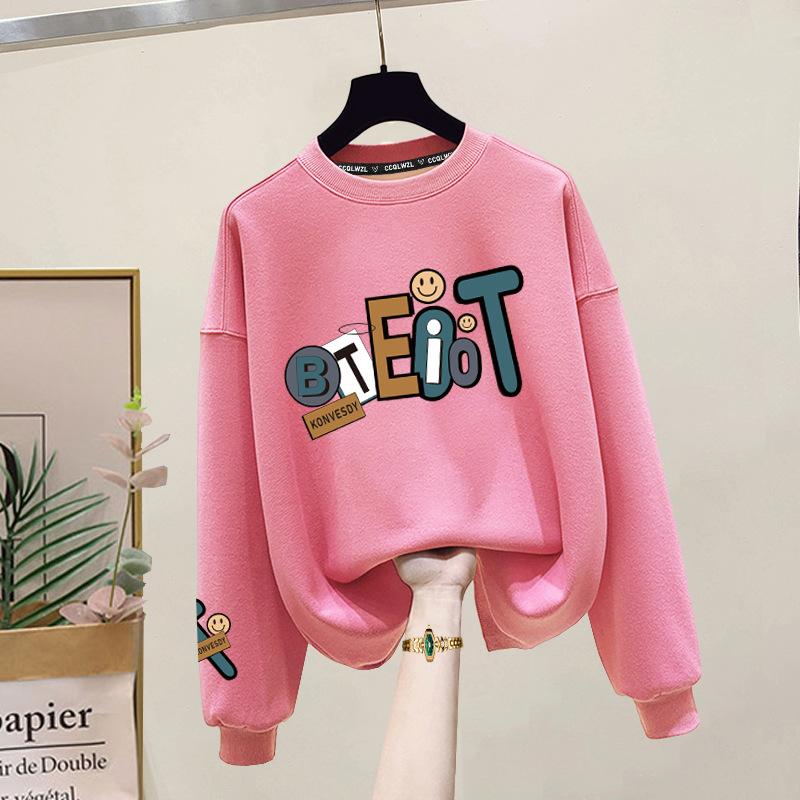 Женская осенне-зимняя модная толстовка-пуловер с круглым вырезом, флисом и длинными рукавами из плотного хлопка