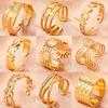 Stainless Steel Rings Vintage Geometric Hollow Adjustable Open Ring Fashion Statement Sun Rings For Women Zircon Banquet Gifts