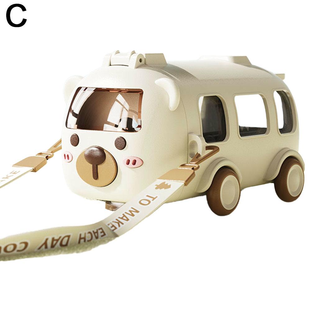 Детская бутылка для воды в виде автобуса 16 унций, автомобильная чашка для воды с соломинкой и ремешком, герметичная, съемная бутылка для воды-игрушка в виде автобуса для школы, спорта, путешествий