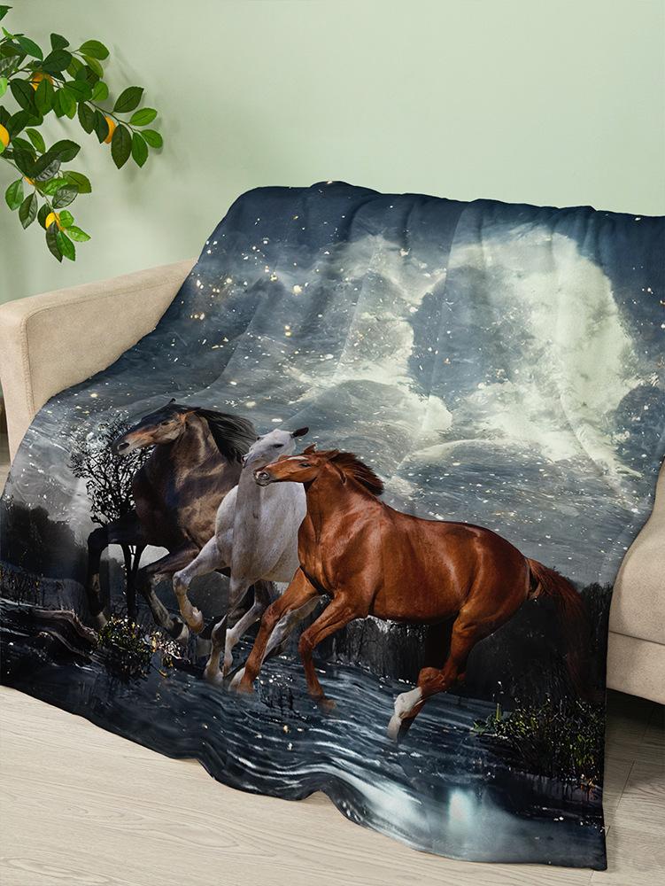 Flannel Pastoral Animal Horse Blanket Crystal Fleece Blanket Spring and Autumn