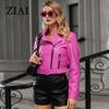 ziai Короткая куртка из искусственной кожи для женщин с косой молнией и лацканами, свободный водонепроницаемый плащ, модное уличное пальто из искусственной кожи ZP-23812