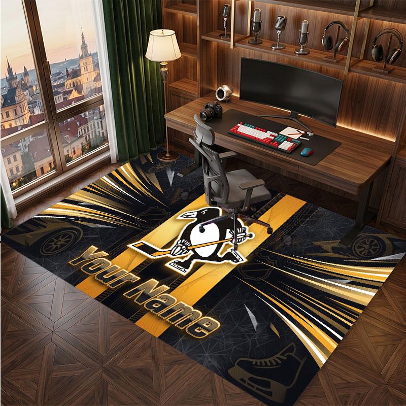 Pittsburgh Penguins Personalized Crystal Velvet Carpet, Customized Name Text Soft Anti‑Slip Rug for Living Room Bedroom