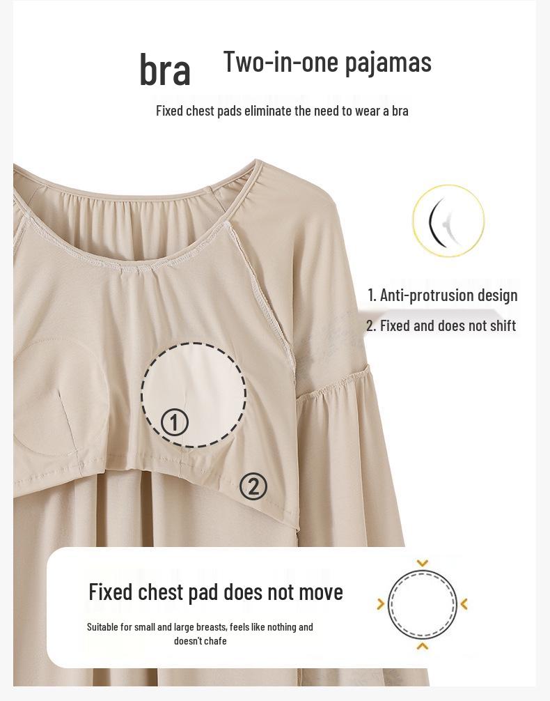 Women's Pure Cotton Long Sleeve Pajama Set with Chest Pads - 2025 Autumn Collection