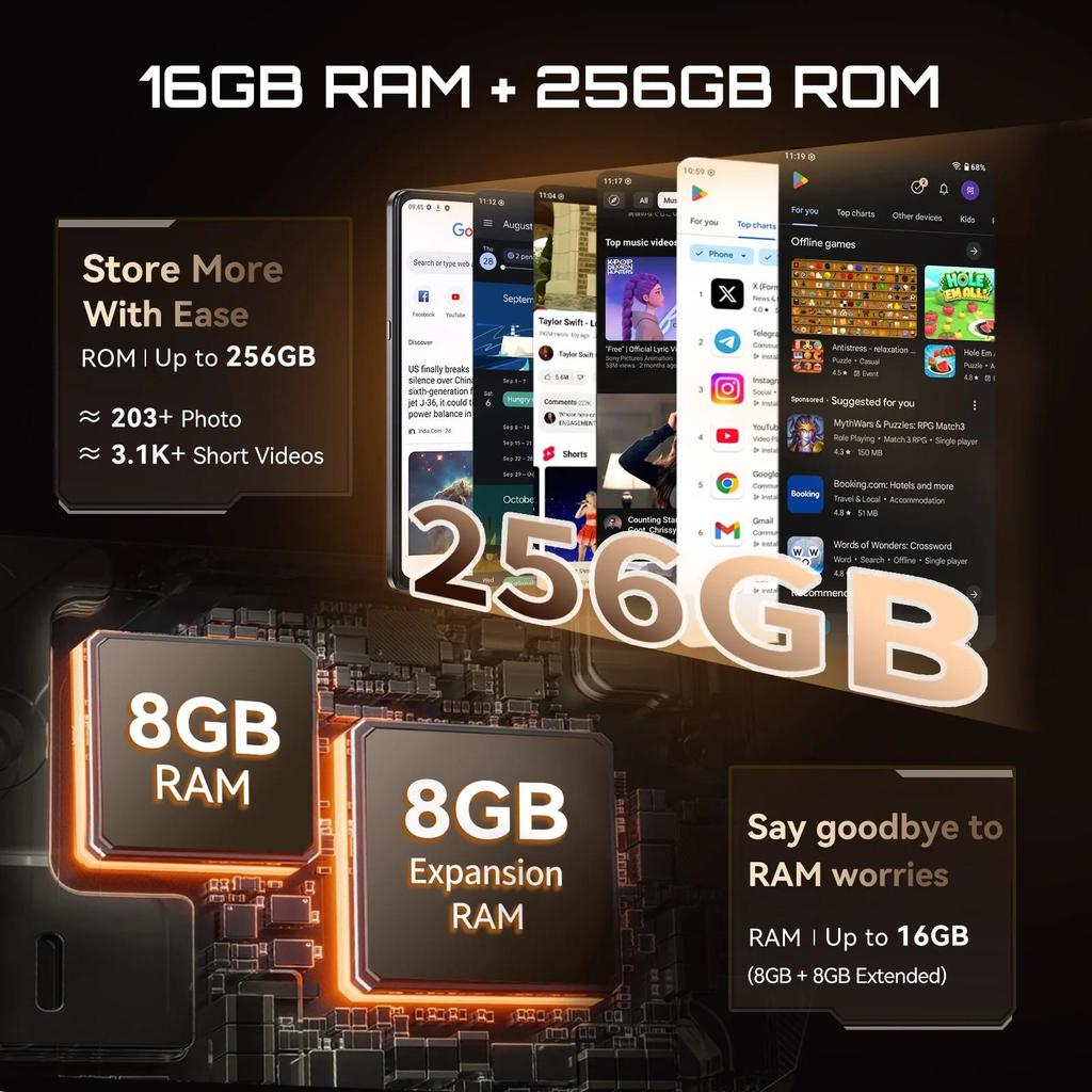 Cubot X100, 5G Смартфон, Android 15, MTK Dimensity 7025, 6 нм, 2,5 ГГц, 6,88-дюймовый экран, 8 ГБ ОЗУ 256 ГБ ПЗУ, 64 МП камера, Аккумулятор 5100 мАч