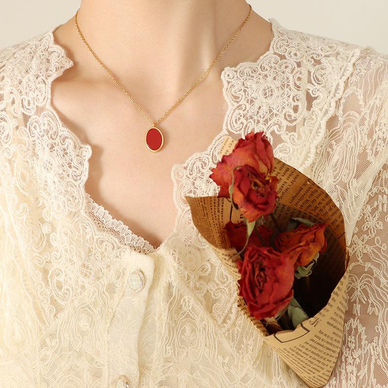 Французское ретро невыцветающее элегантное темпераментное акриловое овальное ожерелье с подвеской нишевый дизайн ювелирные изделия