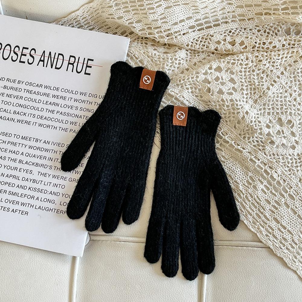 Lace Cashmere Open Finger Warm Gloves  Electric Bike Gloves  Autumn and Winter