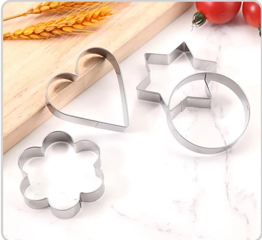 3/12pcs Cookie Cutters Stainless Steel Flowers Heart Circle Stars Baking Mould DIY Baking Molds Biscuit Cutter Fruit Egg Mould