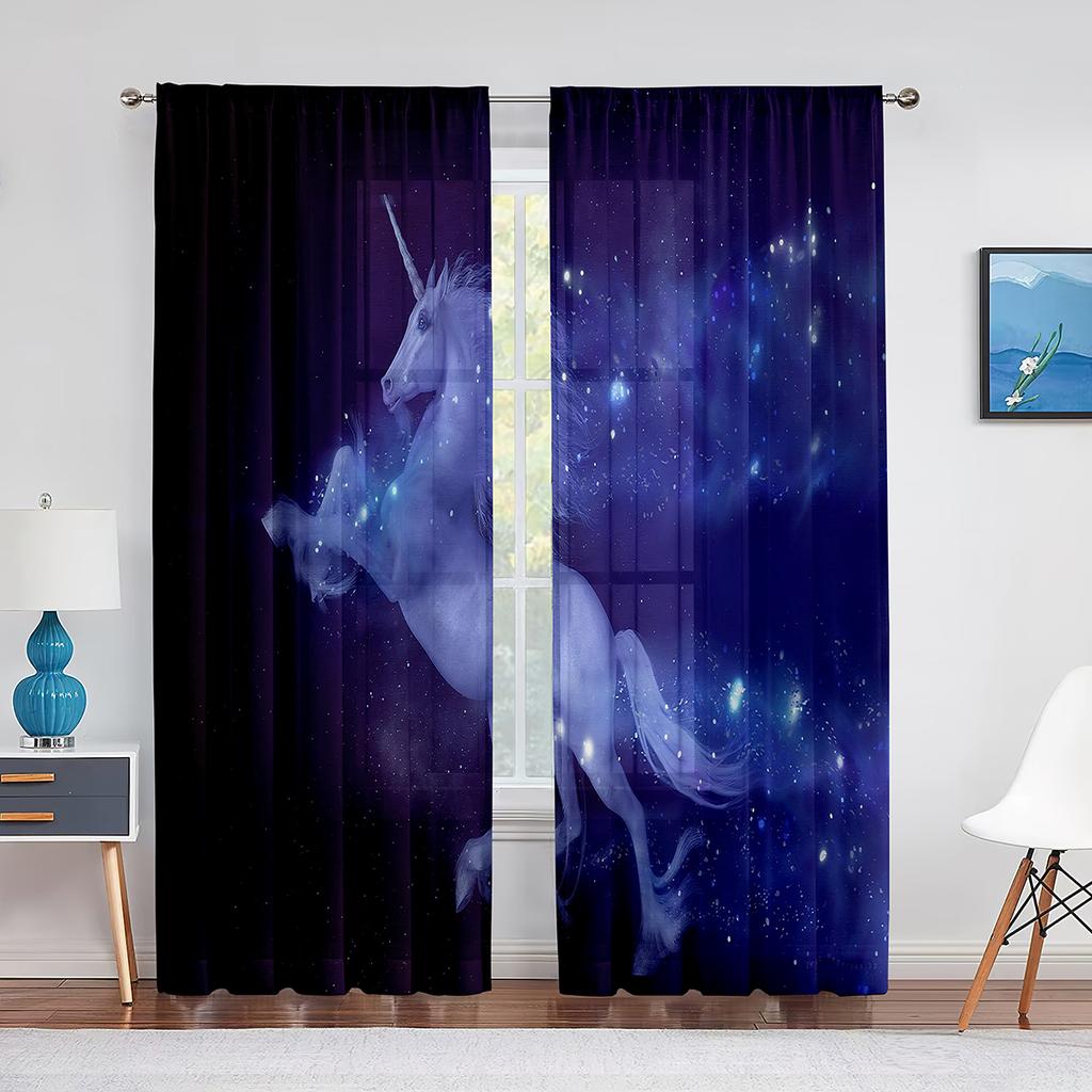 Фэнтези Фиолетовый Облако Единороги Тюлевые Шторы-Вуали Спальня Отель Домашний Декор Прозрачные Шторы для Гостиной Шифоновая Печатная Драпировка