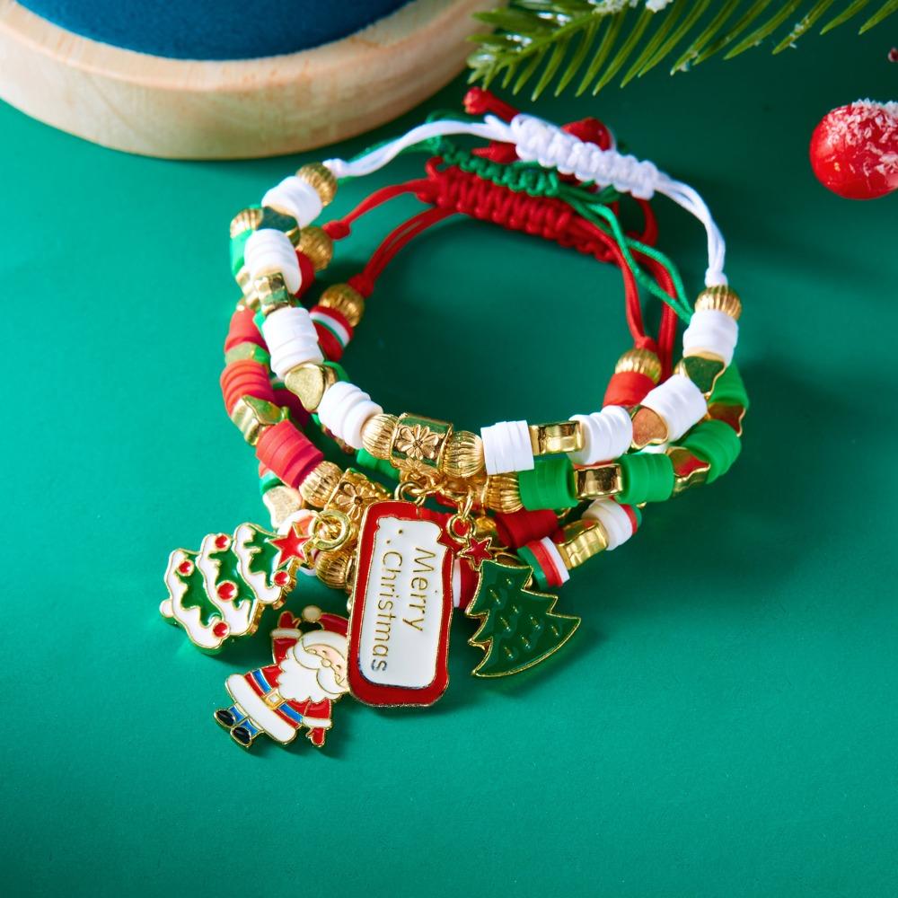4pcs Colorful Christmas Bracelet Set Stackable Wristband Jewelry New Adjustable Braided Bracelet