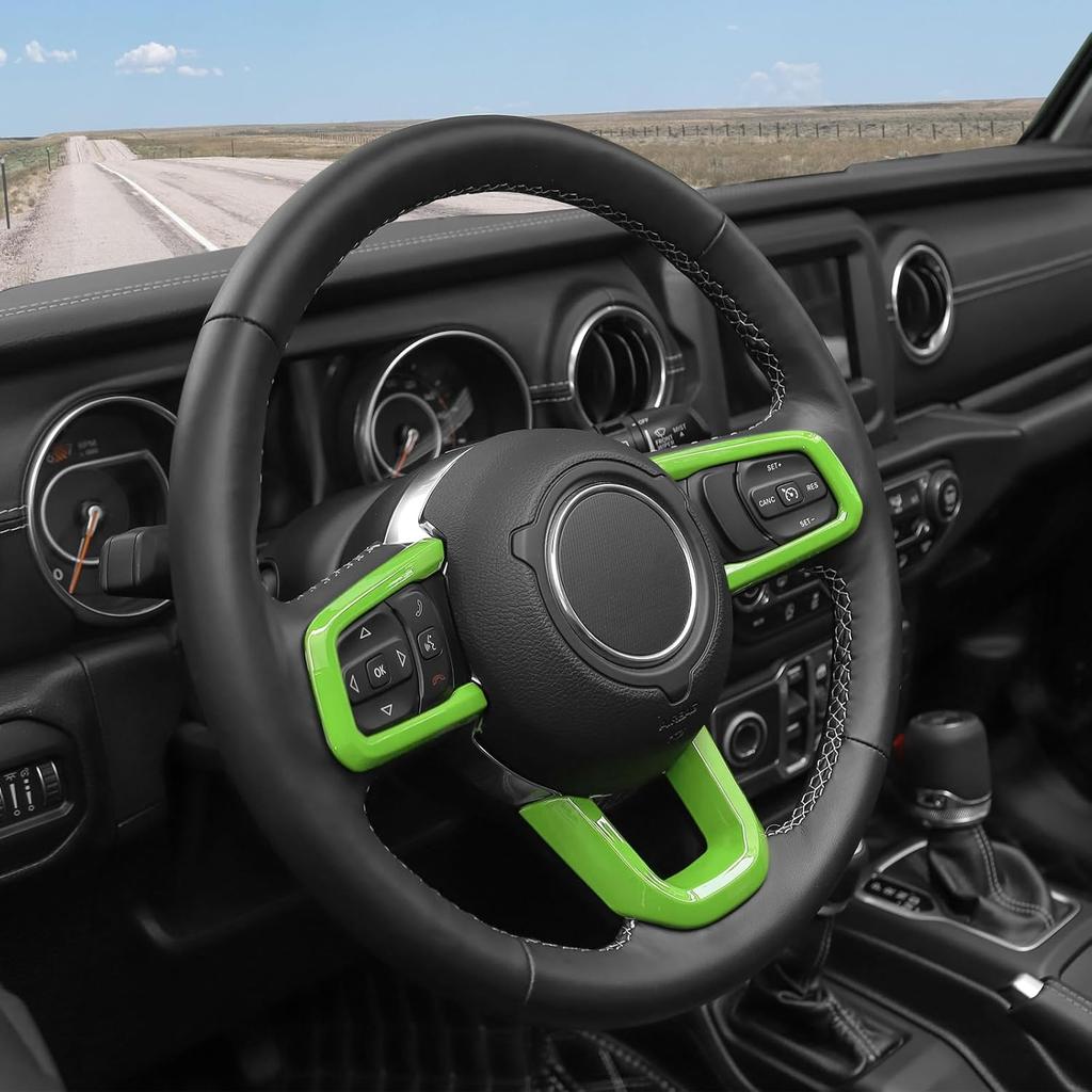 RT-TCZ For Wrangler JL Steering Wheel Trim Decal Panel Green For Jeep Wrangler JL JLU Gladiator JT 2018-Present Green Interior Accessories 3Pcs