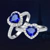 Сапфировые драгоценные камни, синие кристаллы, кольца для женщин, любовь, сердце, белое золото, серебро, цвет циркония, бриллианты, ювелирные изделия, бижутерия, подарок