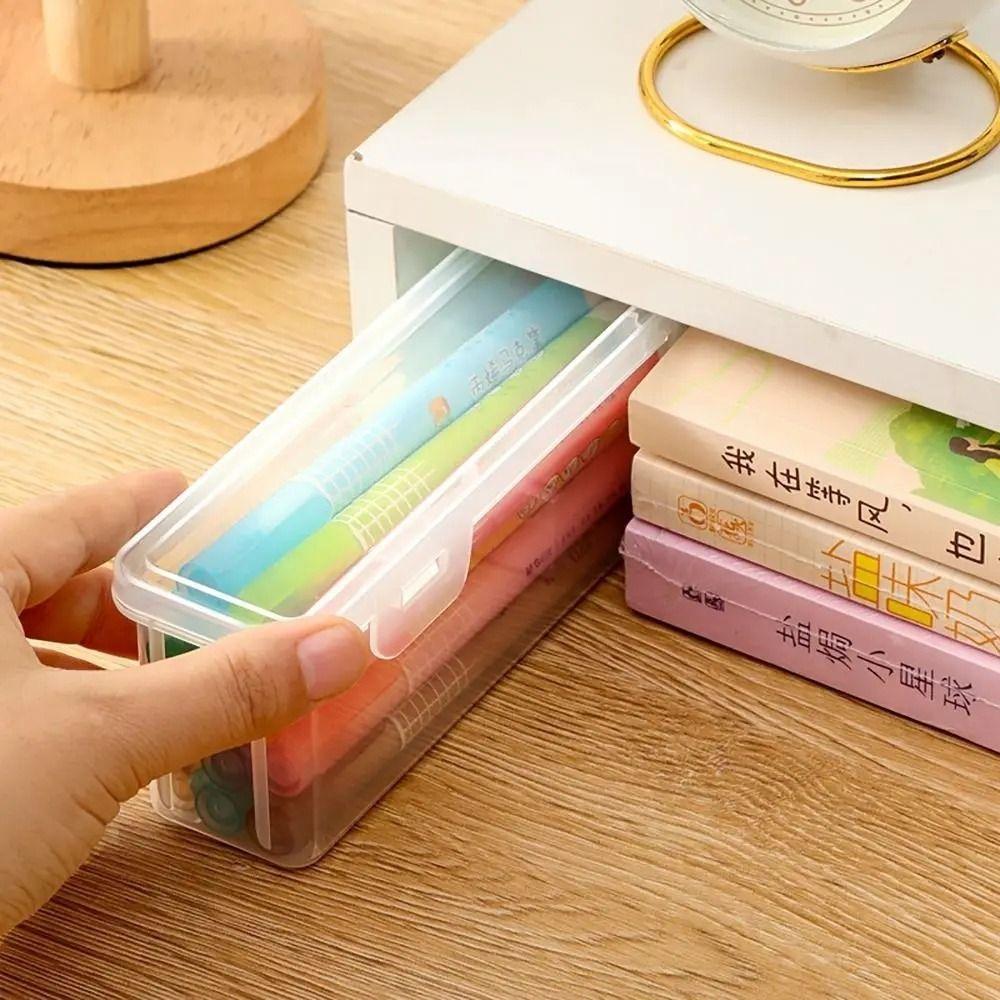 Transparent Desktop Storage Box Buckled Stationery Box Waterproof Pencil Case Organizer