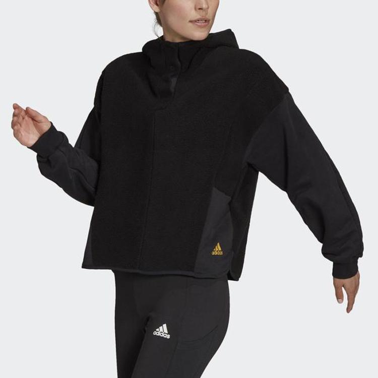 adidas Толстовка с капюшоном из флиса с логотипом, однотонная, женская, черная GT0147