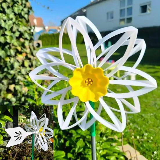 Self-Regulating Wind Turbine Sunflower Daffodil Pinwheel Windmill Outdoor Metal Flower Wind Spinner for Garden Yard Art Decoration