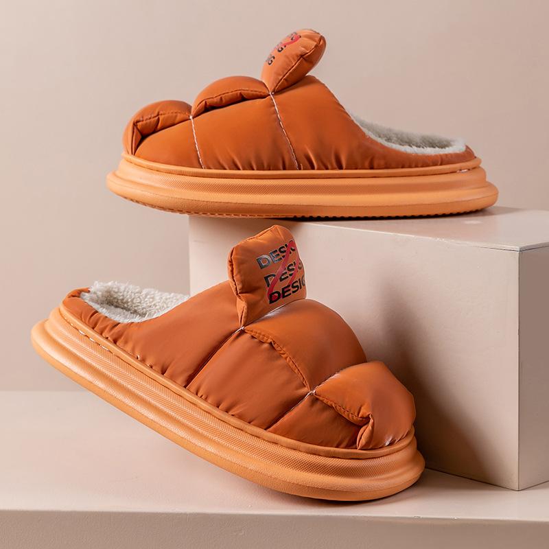 Surface Waterproof EVA Sole Cotton Slippers Women's Winter Home Indoor Couple Thick-soled Non-slip Fluffy Warm Cotton Shoes