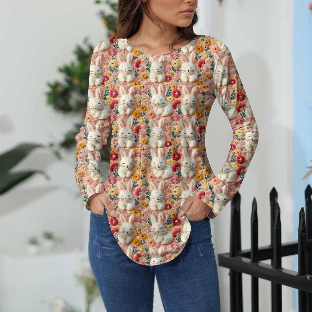 Пасхальные рубашки для женщин Милая футболка с принтом в виде сердца с длинным рукавом Туника Топы из хлопка Пуловеры