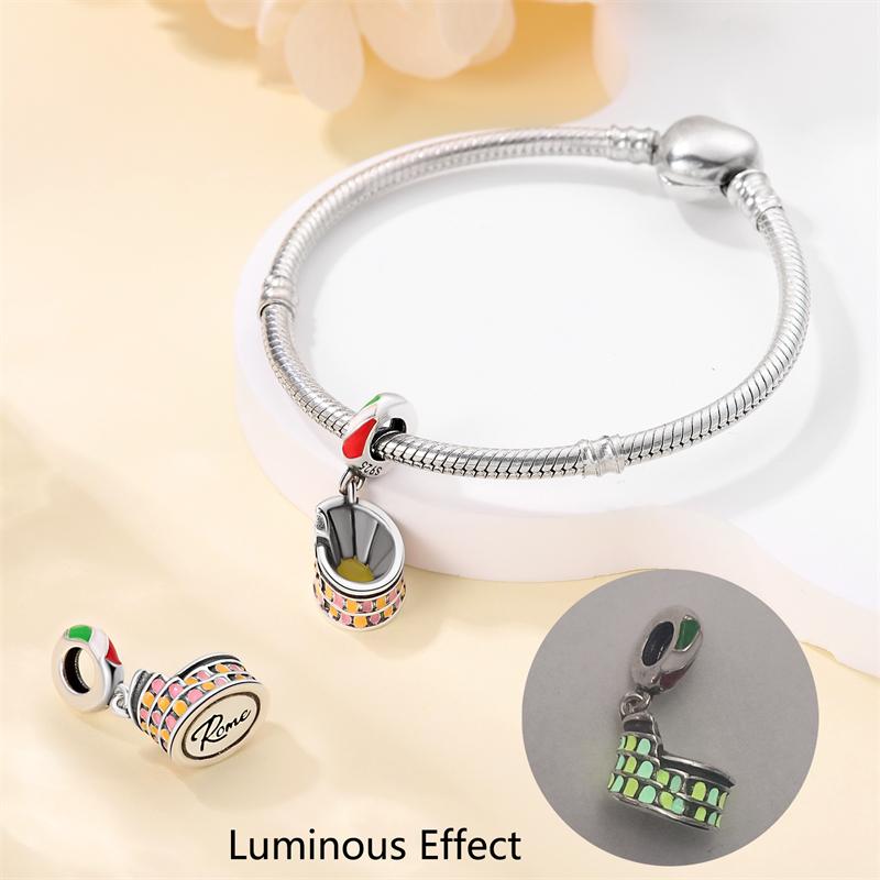 925 Silver Famous Attractions Eiffel Tower Church Luminous Charms Pendants Fit Qikaola Original Bracelets DIY Jewelry