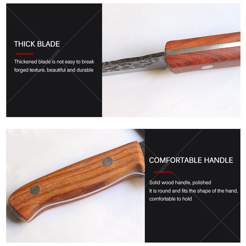 High Hardness Boning Knife Hand-forged Serrated Meat Cutting Fish Scale-scraping Machete Fruit and Vegetable Slicing Kitchen Knife with Cover