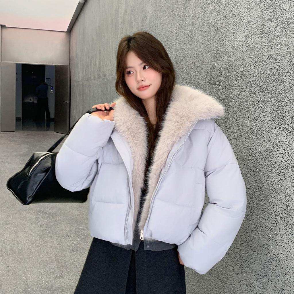 Short plush splicing cotton clothes women's large lapel collar large fur collar winter loose warm jacket multi-colored women's clothing