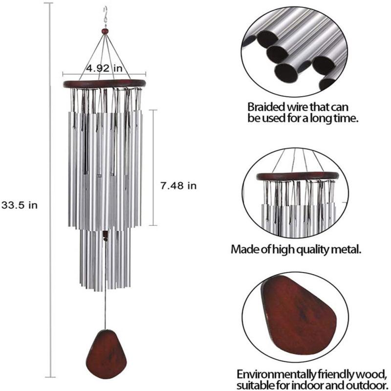 Колокольчик ветра 33 дюйма Большой 27 трубок Церковный колокол Открытый сад Колокольчик ветра Металлическое украшение для дома