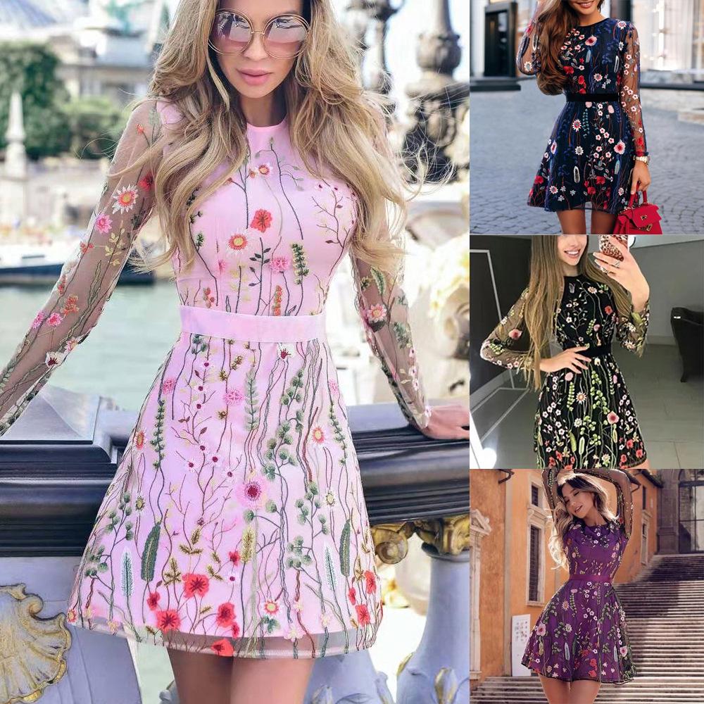 New Bohemian Lace Mesh Floral Embroidered Women's Dress