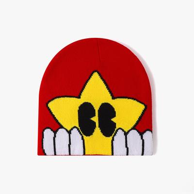 Звезда улыбающаяся мультяшная вязаная жаккардовая шапка для мужчин и женщин, персонализированная осенне-зимняя шерстяная шапка-пуловер от холода