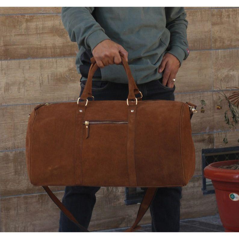 Personalized Cowhide Leather Duffel Bag: Weekender Travel Bag