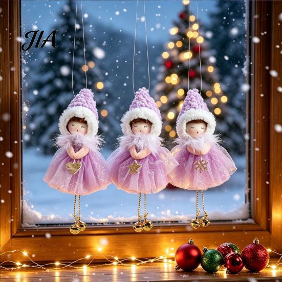Christmas Tree Ornaments Angel Hanging Ornaments, Decorative Tulle Dress Doll Pendant Cream Aesthetic Home Accents with Bell for Xmas Wedding