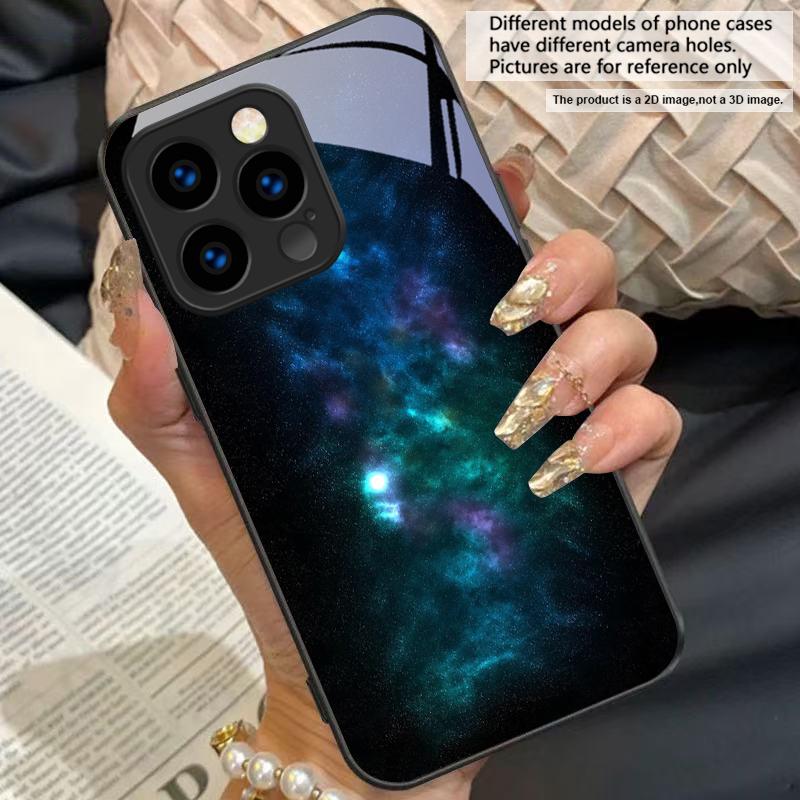 Обои Космическая Туманность Для iPhone 11 Pro 12 13 mini 14 15 Pro Max 16 E 17 Air XS Max XR 8 7 Plus SE 5 6 Черный Стеклянный Чехол для Телефона
