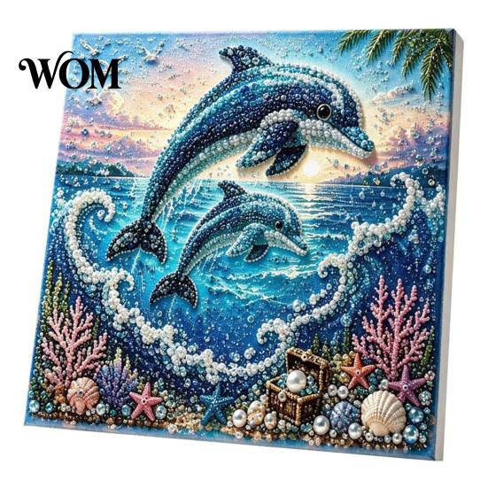 Relaxing Weekend Creative Project Ocean Faux Pearl Painting Kit, Marine Life 3D Art DIY Handmade Wall Supplies Sea Turtle Fish Picture Craft