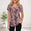 Women Summer T Shirt Pink and Vibrant Roses Print Short Sleeve Tees Casual Printed Tops