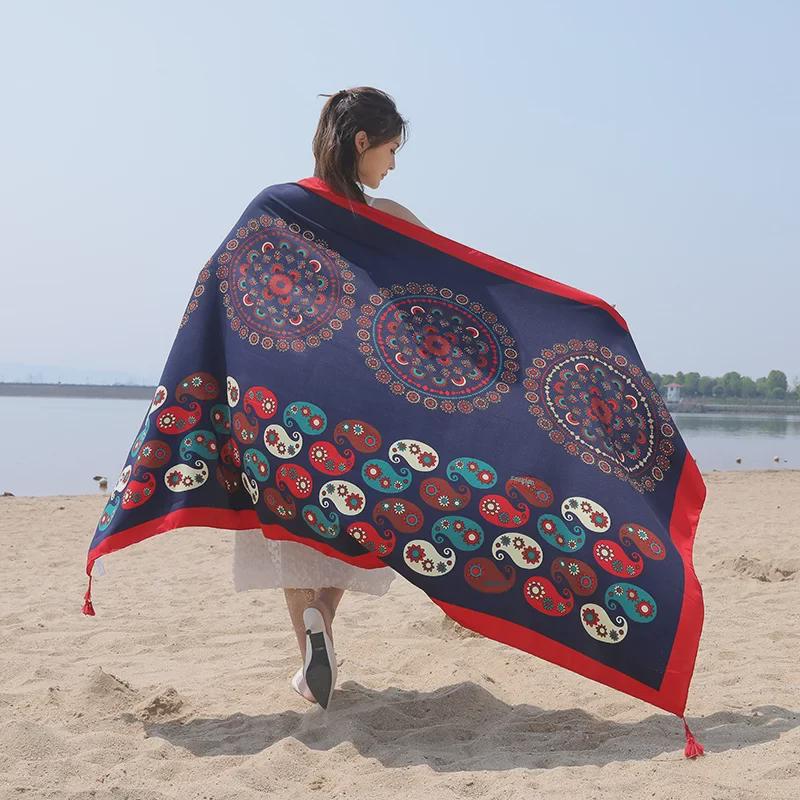 Seaside Travel Cotton & Linen Scarf: Silk Print, Sunscreen Shawl