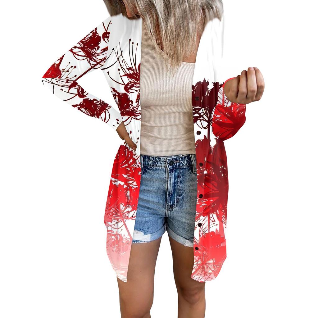 Женская повседневная модная удобная свободная куртка-кардиган с длинным рукавом и принтом на Хэллоуин