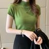 Half High Neck Short Sleeved Knitted Sweater for Women's Summer Temperament Base Shirt, Slim Fit Short Top T-shirt